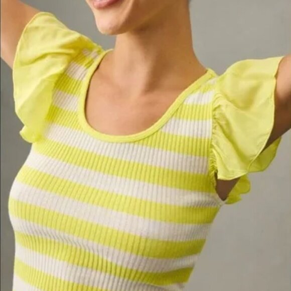 Anthropologie t.la Striped Flutter Top in Size Medium - Picture 4 of 9